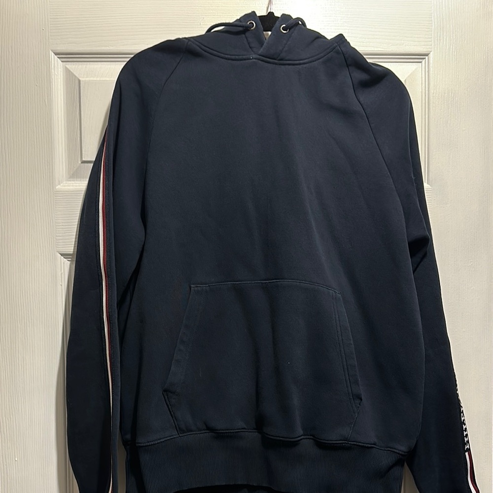 Tommy Hilfiger Black Hoodie with Red and White Stripes